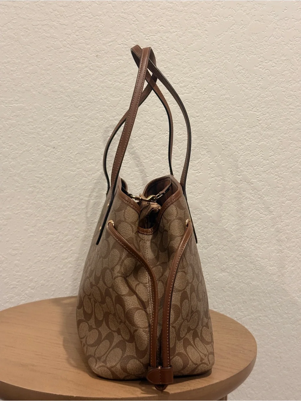 Coach Brown Signature Canvas Tote with Leather Trim